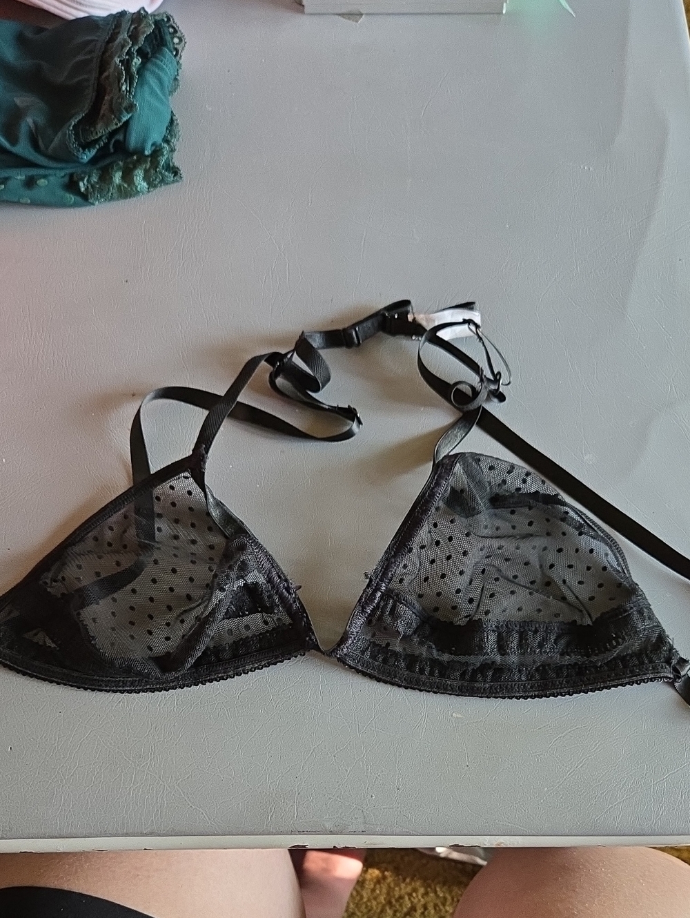Frederick's of Hollywood Black Sheer Polka Dot Triangle Bralette